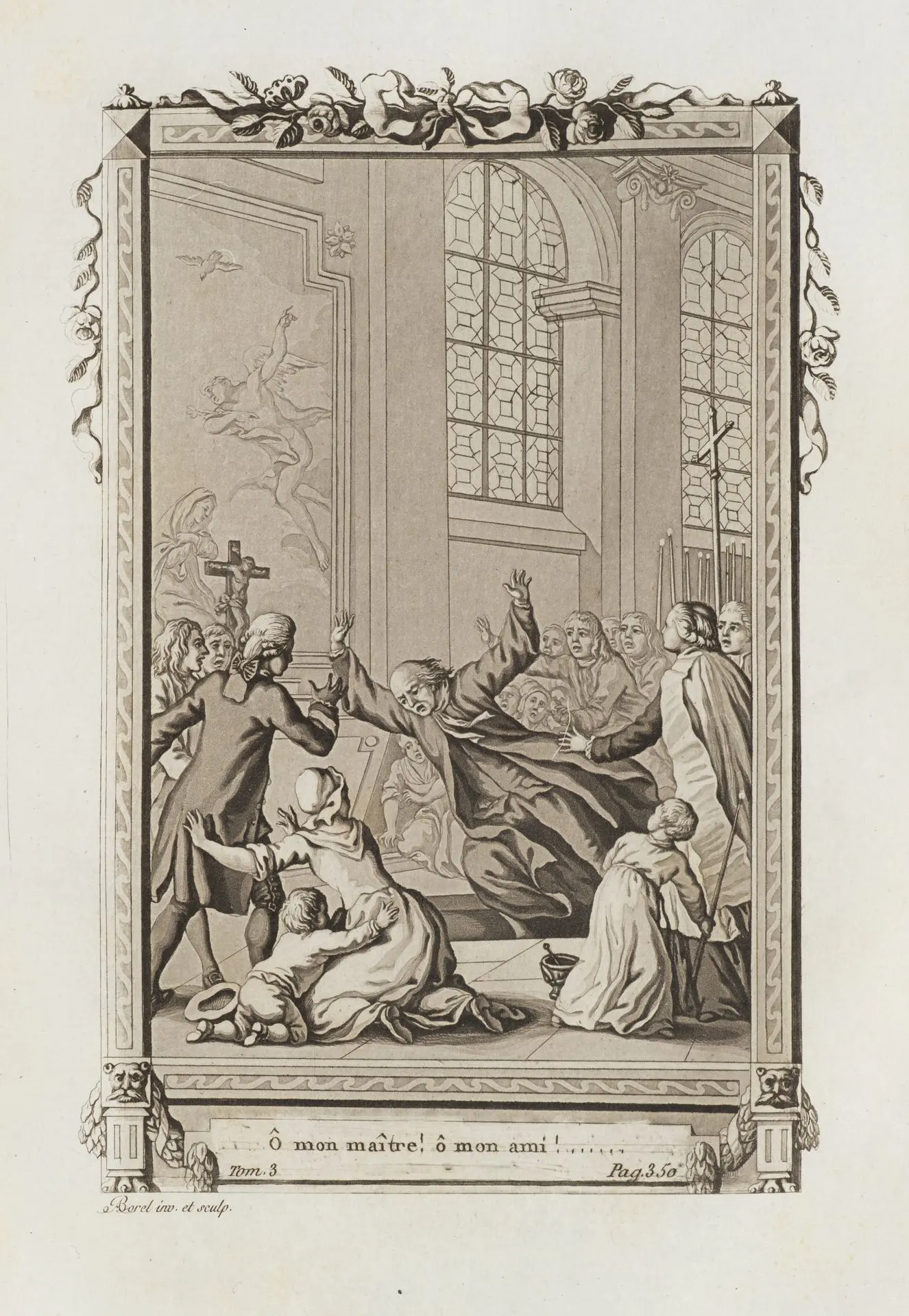 A. BOREL (1743–1810), A Chaotic Scene in a Church, Aquatint Antoine