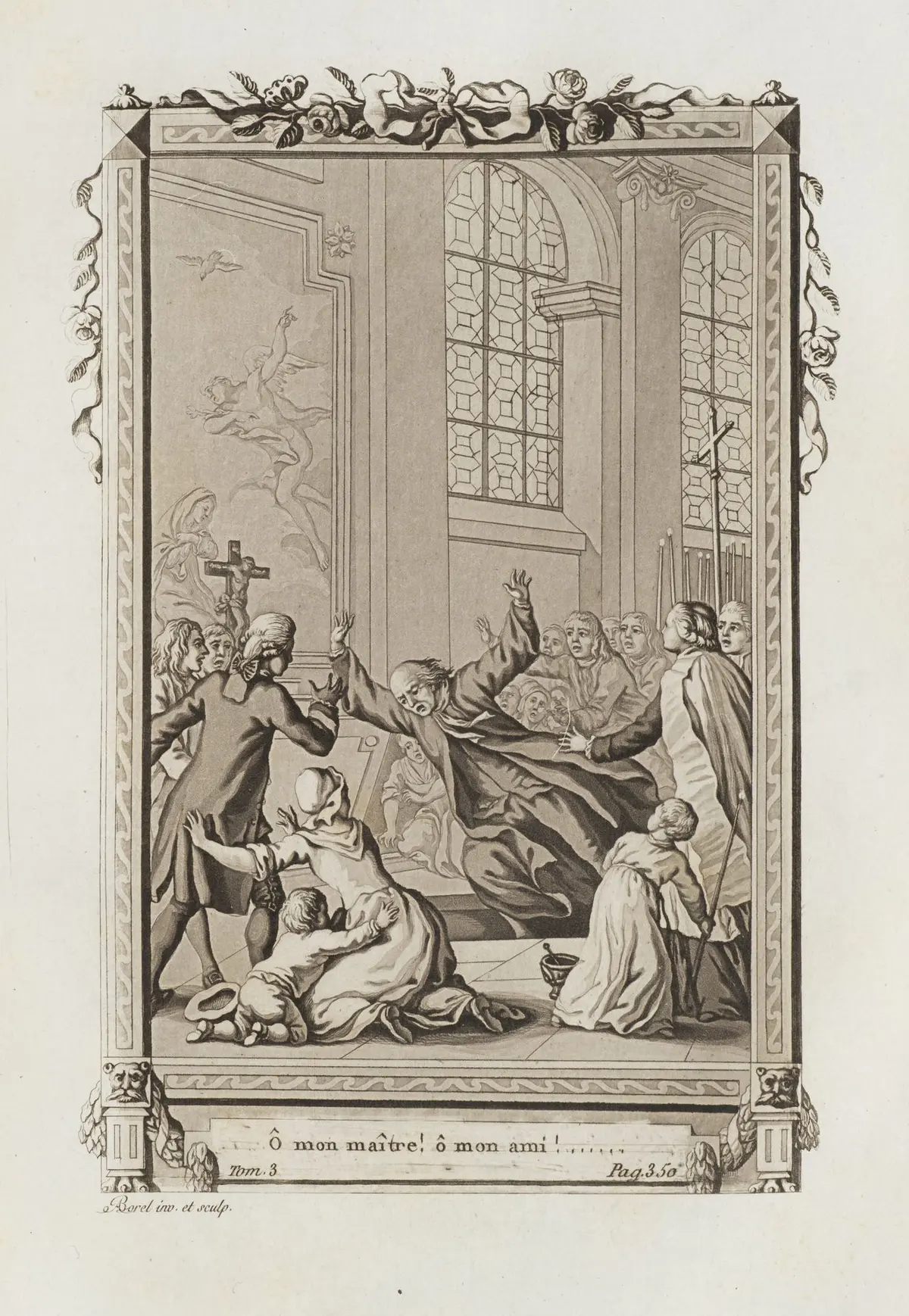 A. BOREL (1743–1810), A Chaotic Scene in a Church, Aquatint Antoine