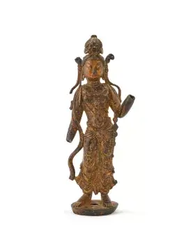 A Chinese gilt bronze Tang-style figure of Boddhisatva, Ming Dynasty