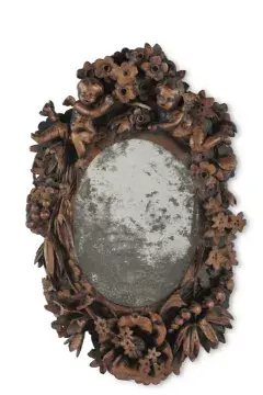 A SMALL CARVED SOFTWOOD MIRROR, POSSIBLY NORTH GERMAN, 18TH CENTURY