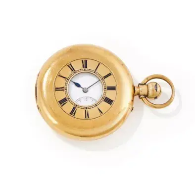 CHARLES MULLER, LONDON, AN 18 CARAT GOLD KEYLESS WIND HALF HUNTER POCKET WATCH
