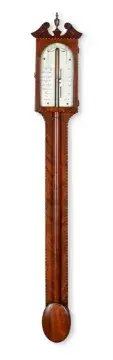 A RARE GEORGE III SCOTTISH CHEVRON-EDGED MAHOGANY MERCURY STICK BAROMETER