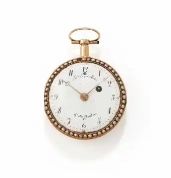 FRES. ESQUIVILLON & DELHOUDENS, A GOLD, ENAMEL AND PEARL OPEN FACE