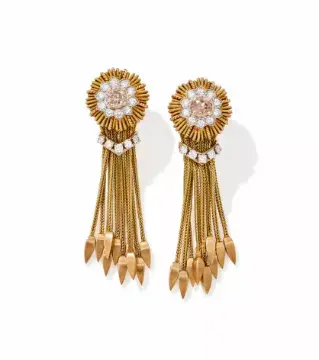 MARCHAK, A PAIR OF COLOURED DIAMOND AND DIAMOND PENDANT EARRINGS