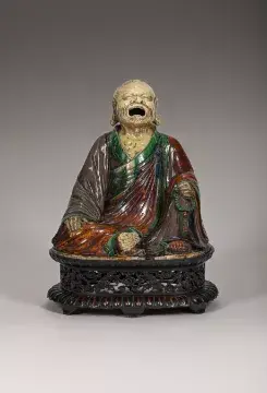 A large and rare Chinese sancai-glazed pottery figure an Arhat, Savaka