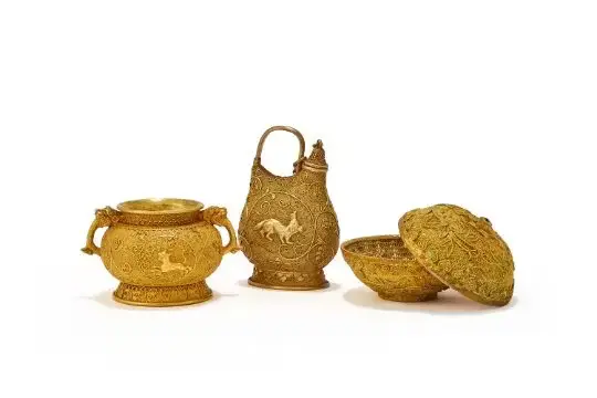 A Chinese gold twin handled censer