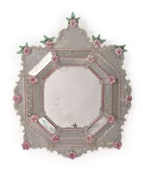 A MURANO GLASS CUSHION FRAME WALL MIRROR, FIRST HALF 20TH CENTURY