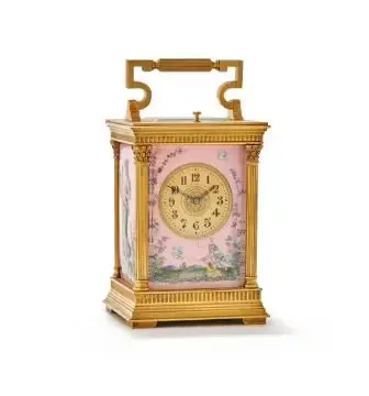 A FINE FRENCH GILT BRASS ANGLAISE RICHE REPEATING ALARM CARRIAGE CLOCK