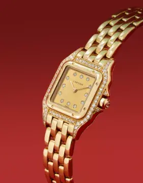 CARTIER, PANTHÈRE, A LADY'S GOLD AND DIAMOND BRACELET WATCH