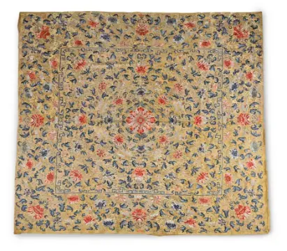A Chinese Imperial yellow throne cushion cover, Qing dynasty, 19th century