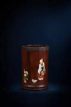 Y A Chinese huanghuali and soapstone inlaid brushpot, 18th century