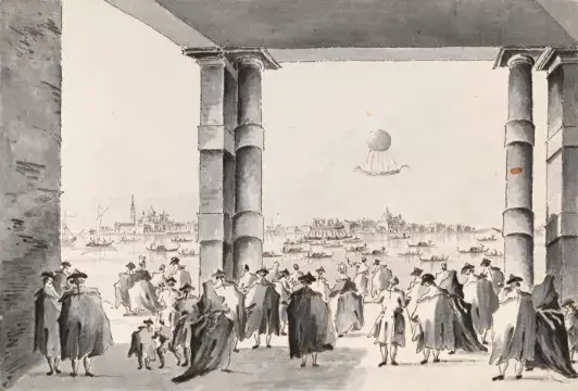 GIACOMO GUARDI (ITALIAN 1764-1835), THE ASCENT OF A BALLOON FROM THE
