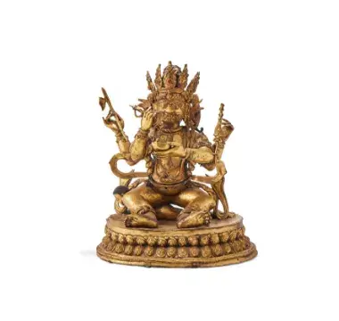 A large Sino-Tibetan gilt bronze figure of Mahakala, Nepal, 20th century