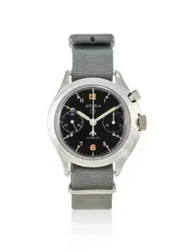 LEMANIA, A BRITISH MILITARY STAINLESS STEEL SINGLE PUSHER CHRONOGRAPH