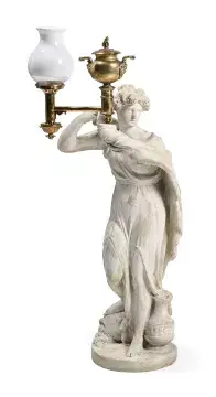 A PLASTER FIGURAL LAMP IN THE FORM OF A NEOCLASSICAL MAIDEN, 19TH CENTURY