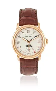 Y BLANCPAIN, LEMAN, AN 18 CARAT GOLD WRISTWATCH WITH TRIPLE CALENDAR