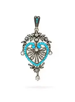 A LATE 19TH CENTURY TURQUOISE AND DIAMOND PENDANT/BROOCH