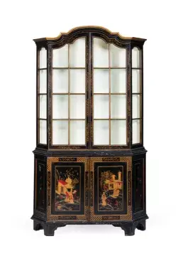 A BLACK JAPANNED DISPLAY CABINET, DUTCH, LATE 19TH CENTURY