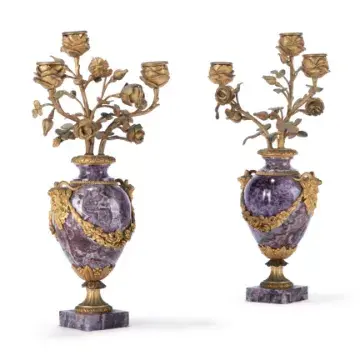 A PAIR OF NAPOLEON III GILT BRONZE MOUNTED STRIATED AMETHYST THREE