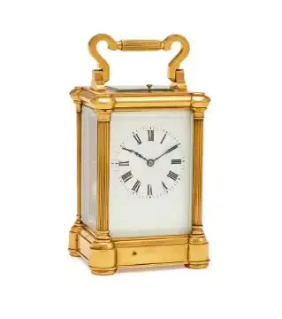 A FRENCH GILT BRASS CARRIAGE CLOCK WITH PUSH-BUTTON REPEAT