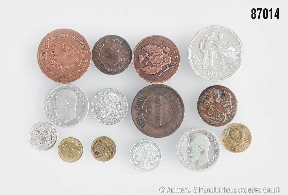 Russland Konvolut 14 Münzen, u.a. 1/2 Kopeke 1753, 2 Kopeken 1813