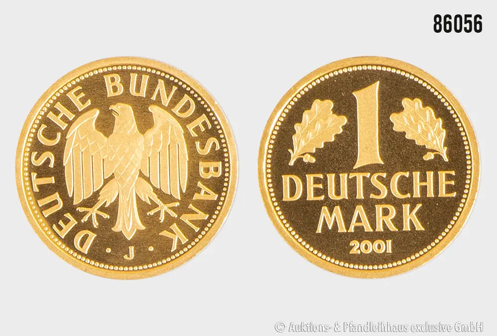 BRD 1 Mark 2001 J, Gold 999,9 in orig. Kapsel, 12 g, Zust. stgl