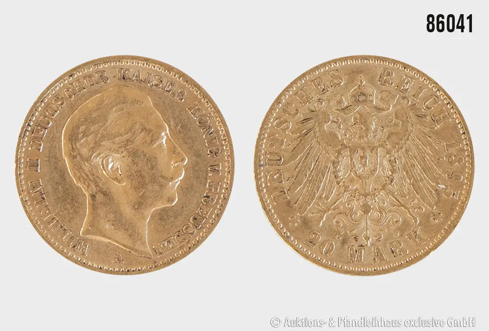 Kaiserreich Preußen 20 Mark 1895, Gold 900, 7,96 g, Zust. ss