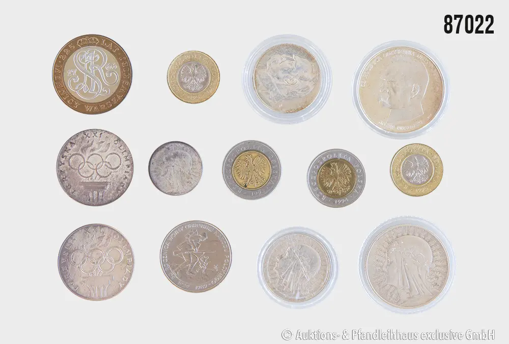 Polen Konvolut 13 Münzen, 1x 2 Zloty 1933, 2x 5 Zloty 1933 + 1936