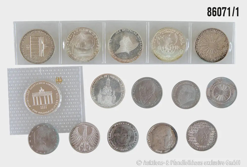 BRD / Drittes Reich Konvolut 15 Münzen, 1x 10 DM 1991 bankfrisch