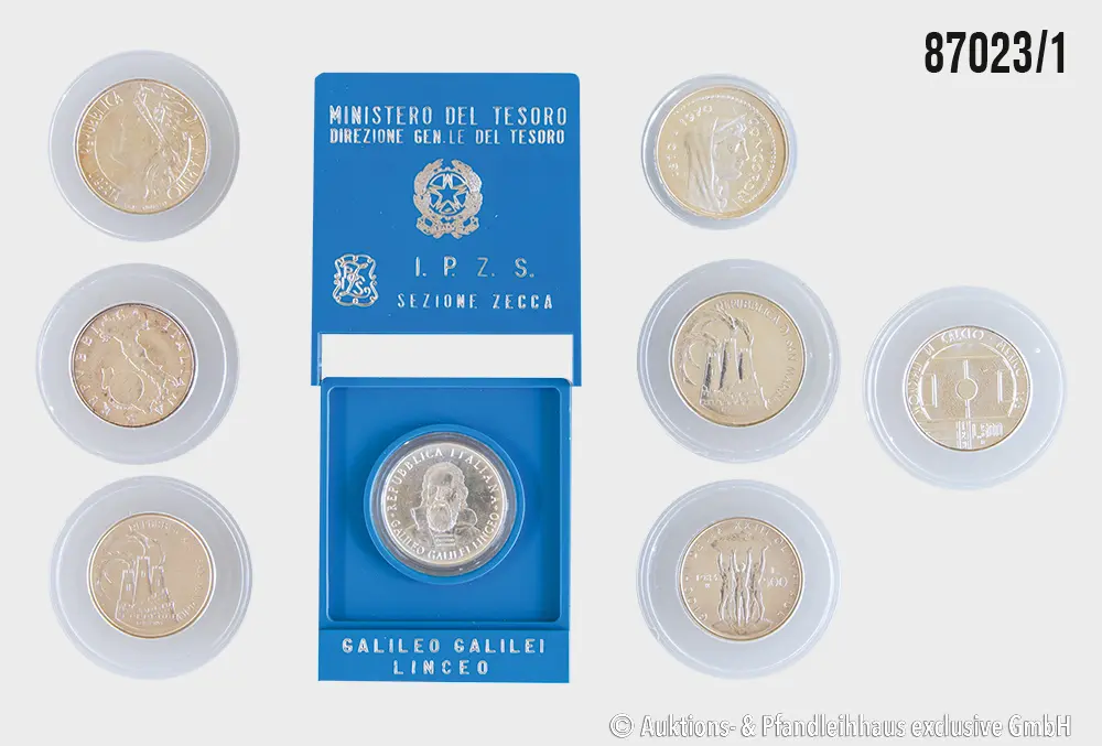 Italien Konvolut 8 Münzen, 4x 500 Lire + 3x 1000 Lire, Olympische