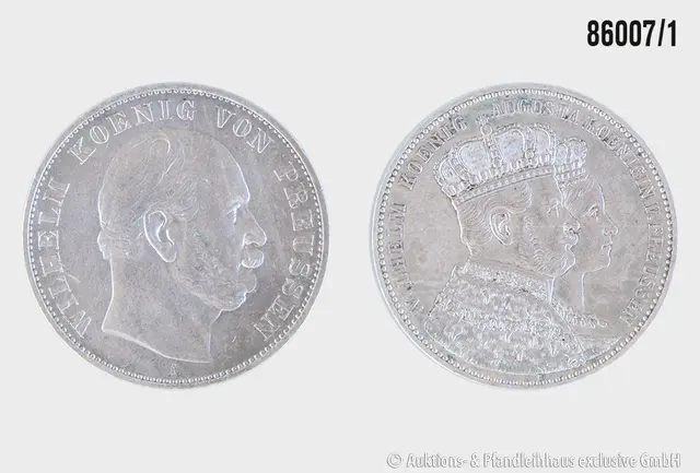 Preußen Krönungstaler 1861 Wilhelm I u. Königin Augusta, Silber 900