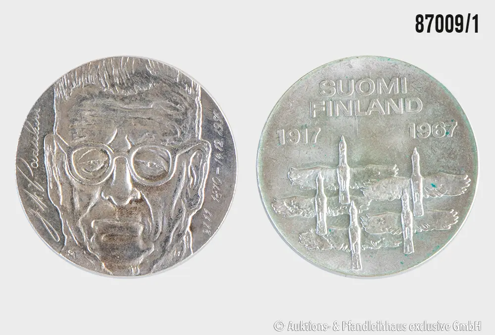 Finnland 2x 10 Markkaa 1967 fliegende Wildgänse, Silber 900, 23,87