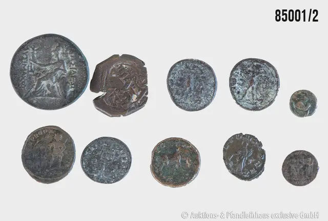Konvolut 10 römische od. griechische Münzen (1x vermutl. Spanien)