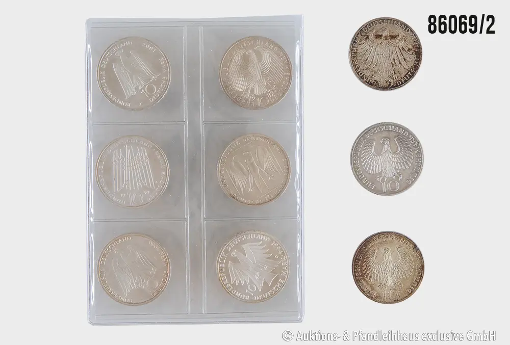 BRD Konvolut 9 Münzen, 3x 10 DM Olympische Spiele München 1972, Silber