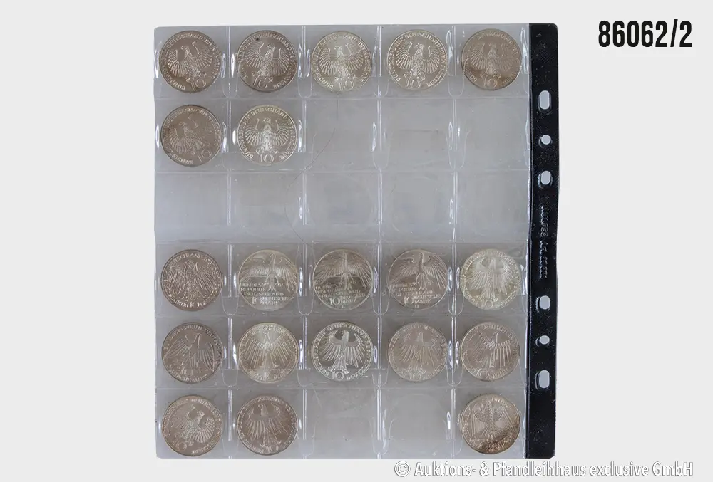 BRD Konvolut 20x 10 DM, 18x Olympiade München 1972 + 2 Gedenkmünzen