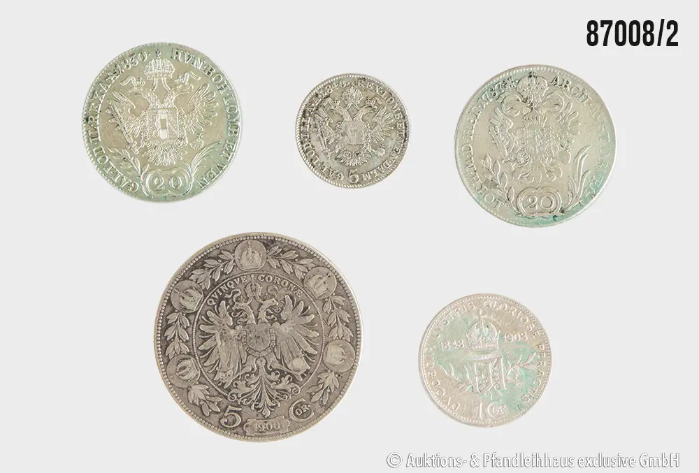 Österreich Ungarn / Heiligen röm. Reich Konvolut 5 Münzen, 1x 5 Kronen
