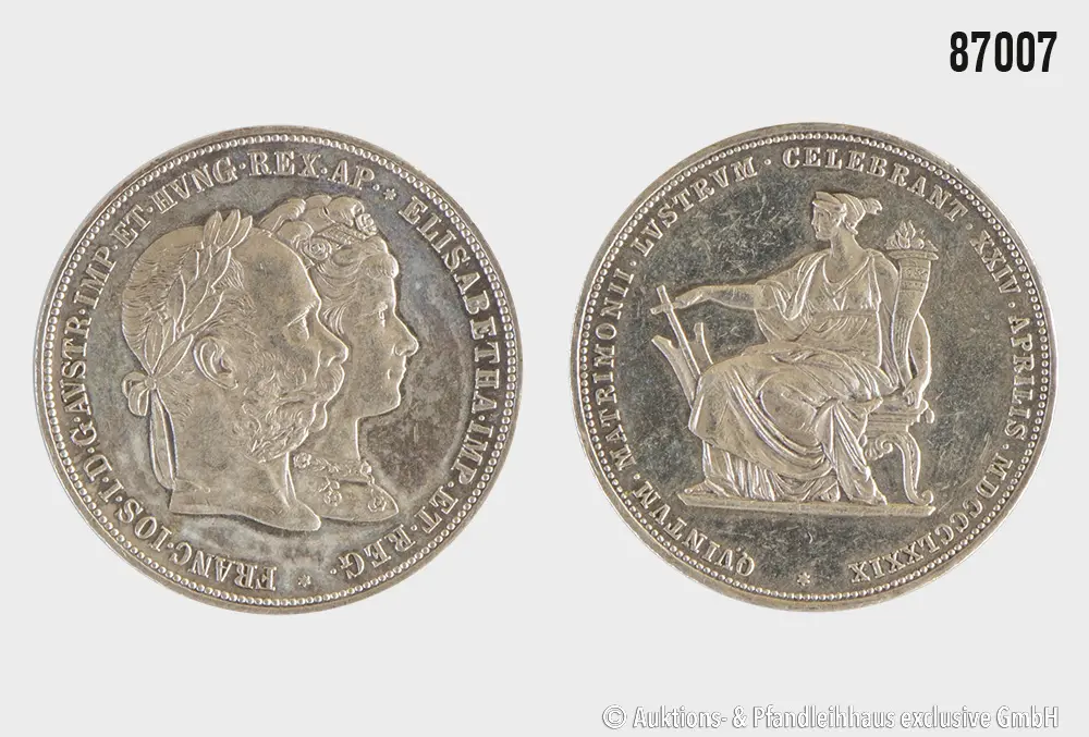 Österreich Doppelgulden Gedenkmünze 1879 anlässlich der Silberhochzeit