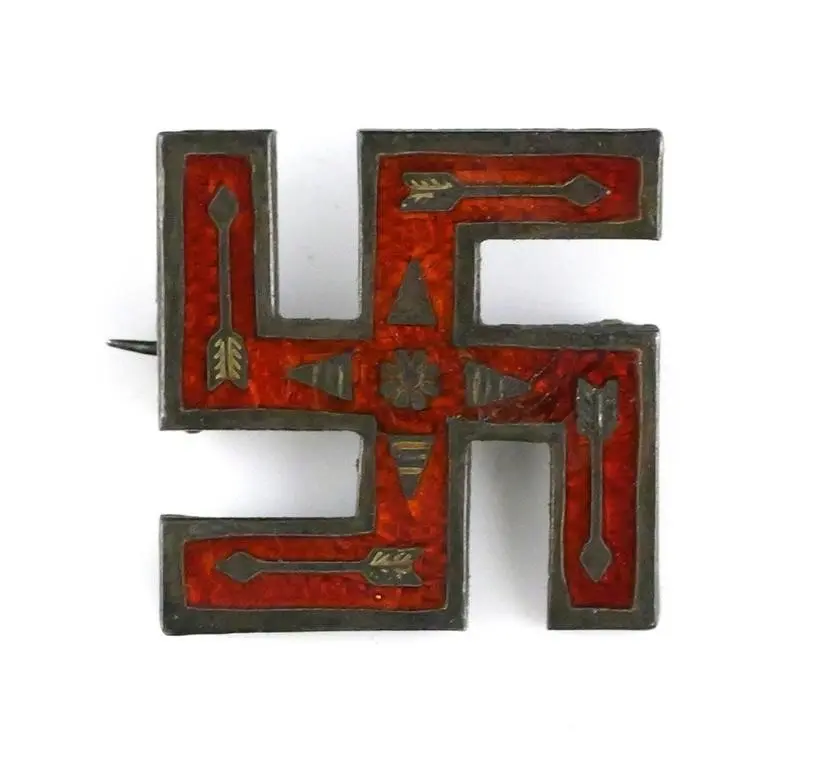 Sterling and Enamel Native American Swastika Pin