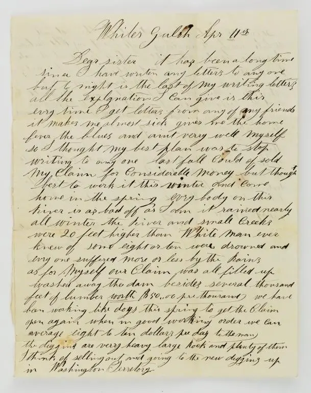 1866 Montana Gold Rush Letter White's Gulch M.T.
