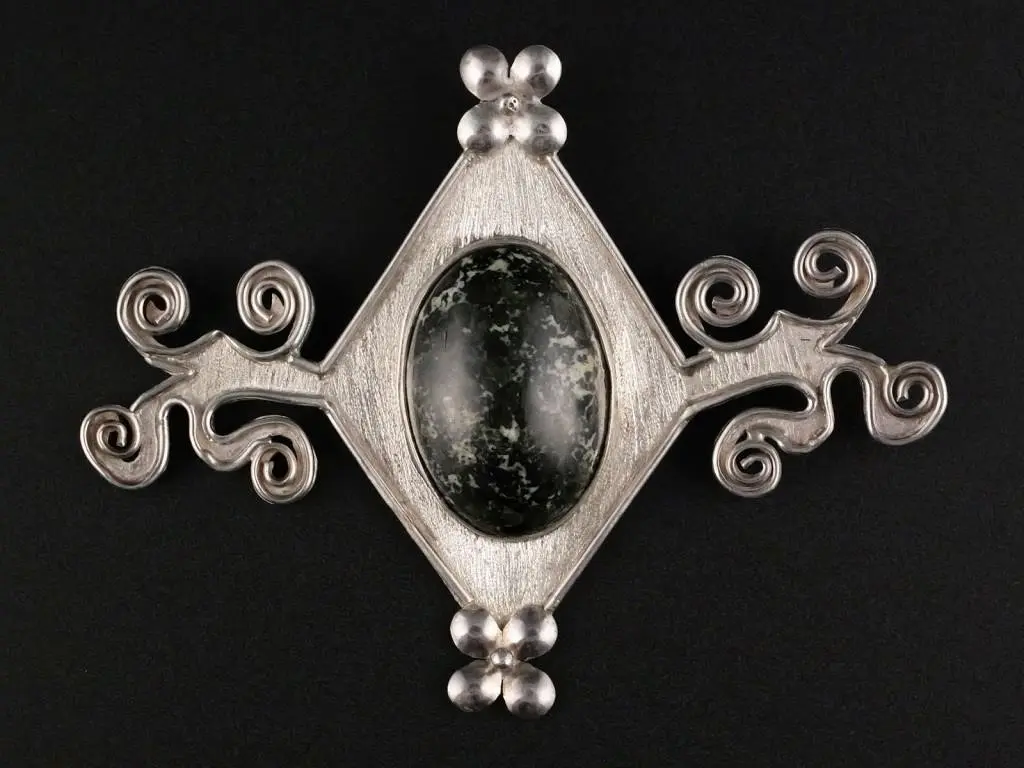 Indigenous Silver and Serpentinite Pendant