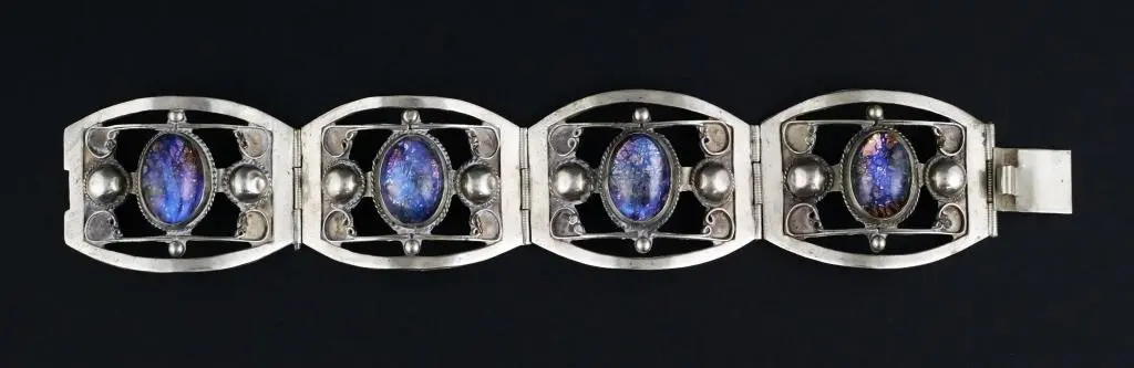 Mexican Sterling Dichroic Glass Panel Bracelet