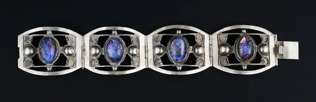 Mexican Sterling Dichroic Glass Panel Bracelet