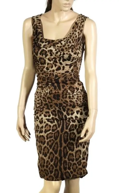 Dolce & Gabbana Ruched Leopard Dress Sz 40
