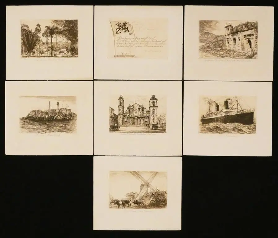 (7) Otto Goetze Caribbean Cruise Etchings