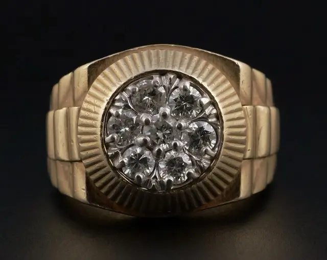 14K Yellow Gold & Diamond Men's Ring, Rolex-Style
