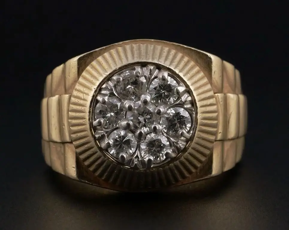 14K Yellow Gold & Diamond Men's Ring, Rolex-Style