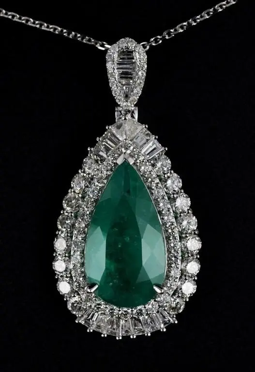 8.20ct Emerald 3.14ct Diamond Platinum Pendant