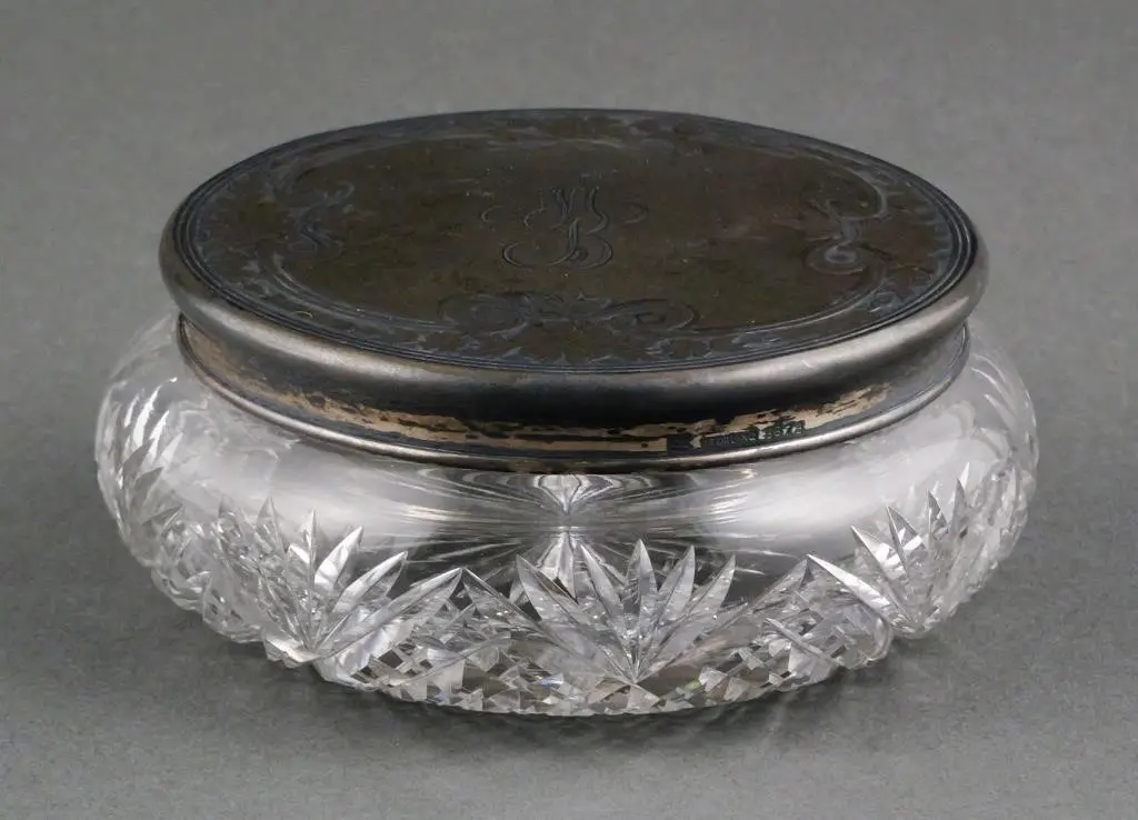 F&B Sterling Silver Cut Glass Powder Jar