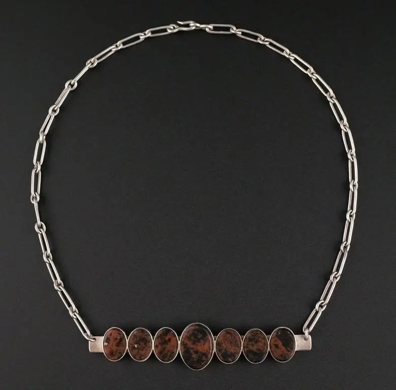 Ecuadorian SIlver and Obsidian Chain Necklace