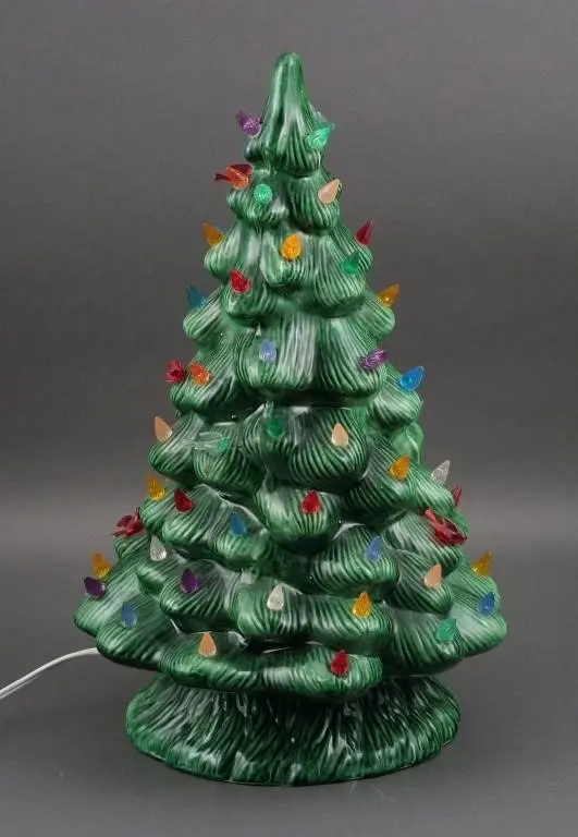 15-1/2" Green Ceramic Lighted Christmas Tree